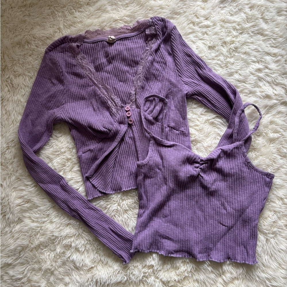 Urban Outfitters Lavender Ribbed Crop Top Set